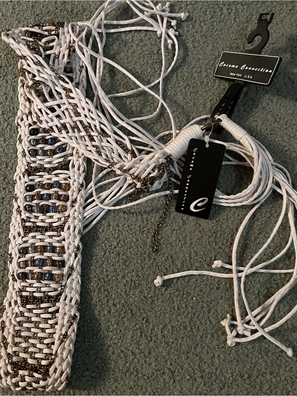 NWT Macrame Belt with Bronze Chain & Beads Details gorgeous